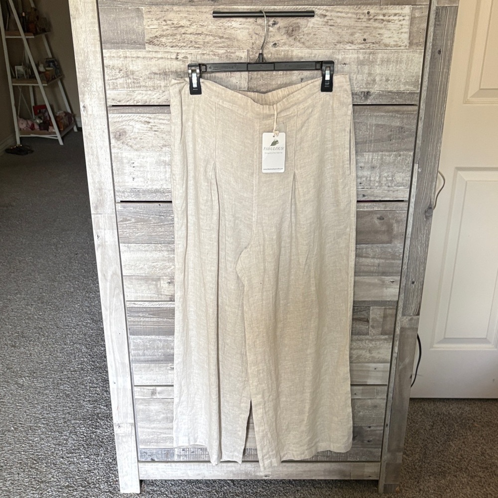 Fabulous! Cream Wide Leg Linen Pants